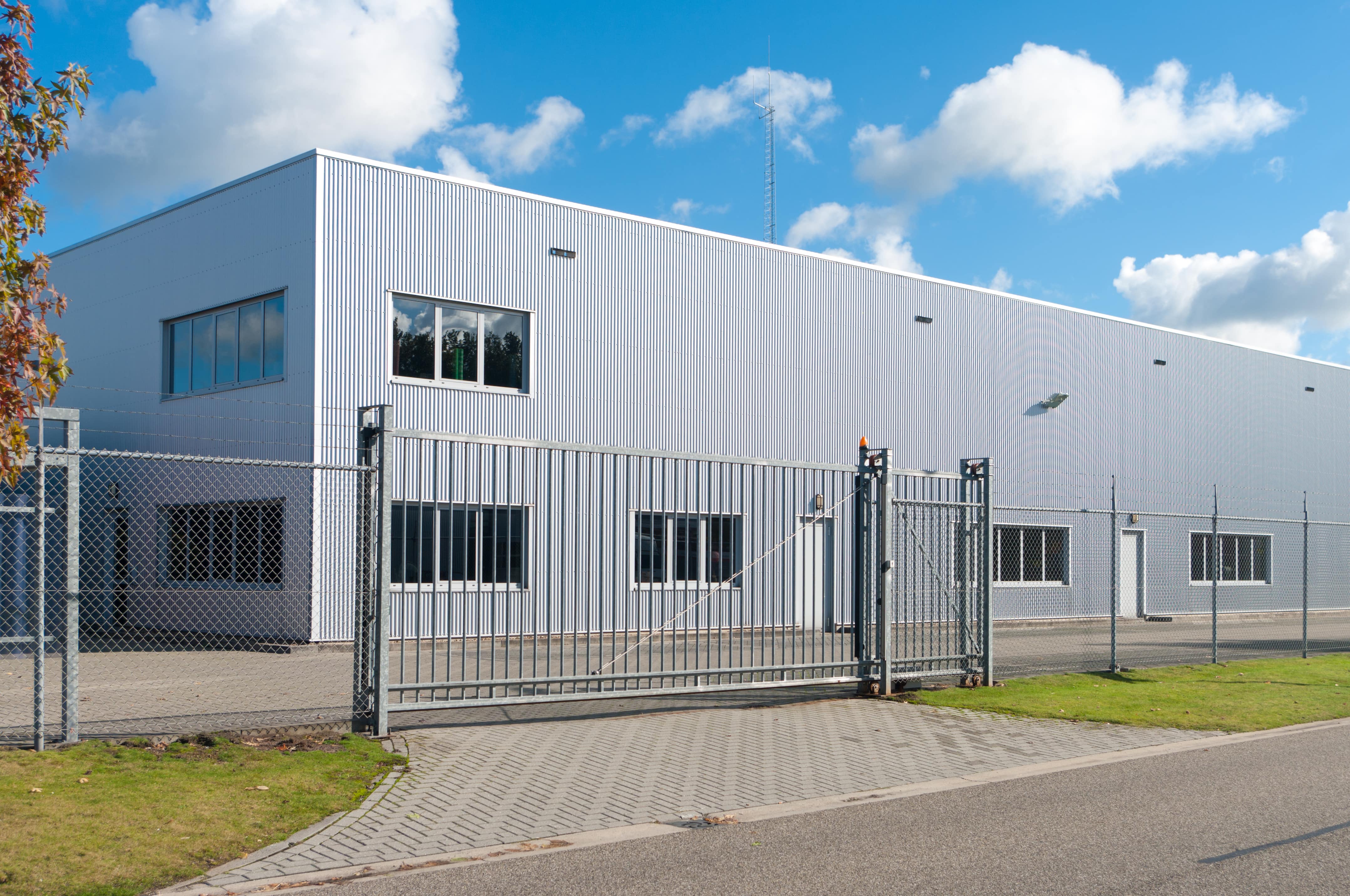 industrial building with gate access